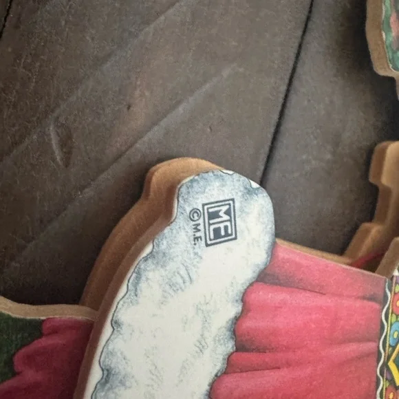 Vintage Wooden Mary Engelbreit Pull String Santa with sack and 3D Deer - Picture 2 of 9